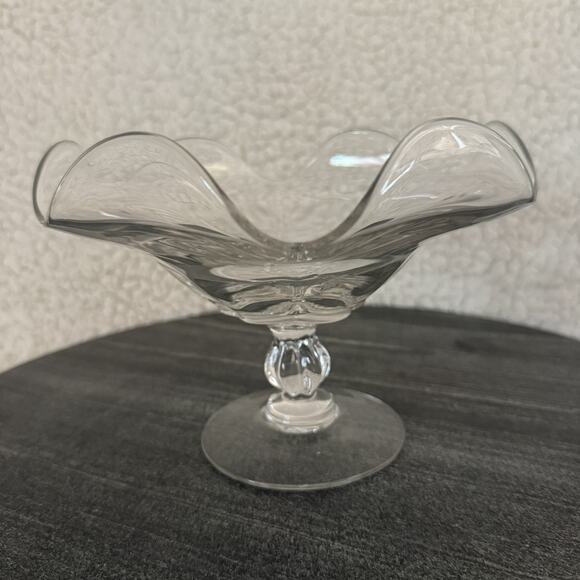 VTG Mid Century Duncan & Miller Canterbury Crimped Compote Clear Glass 7" EUC - Picture 1 of 5